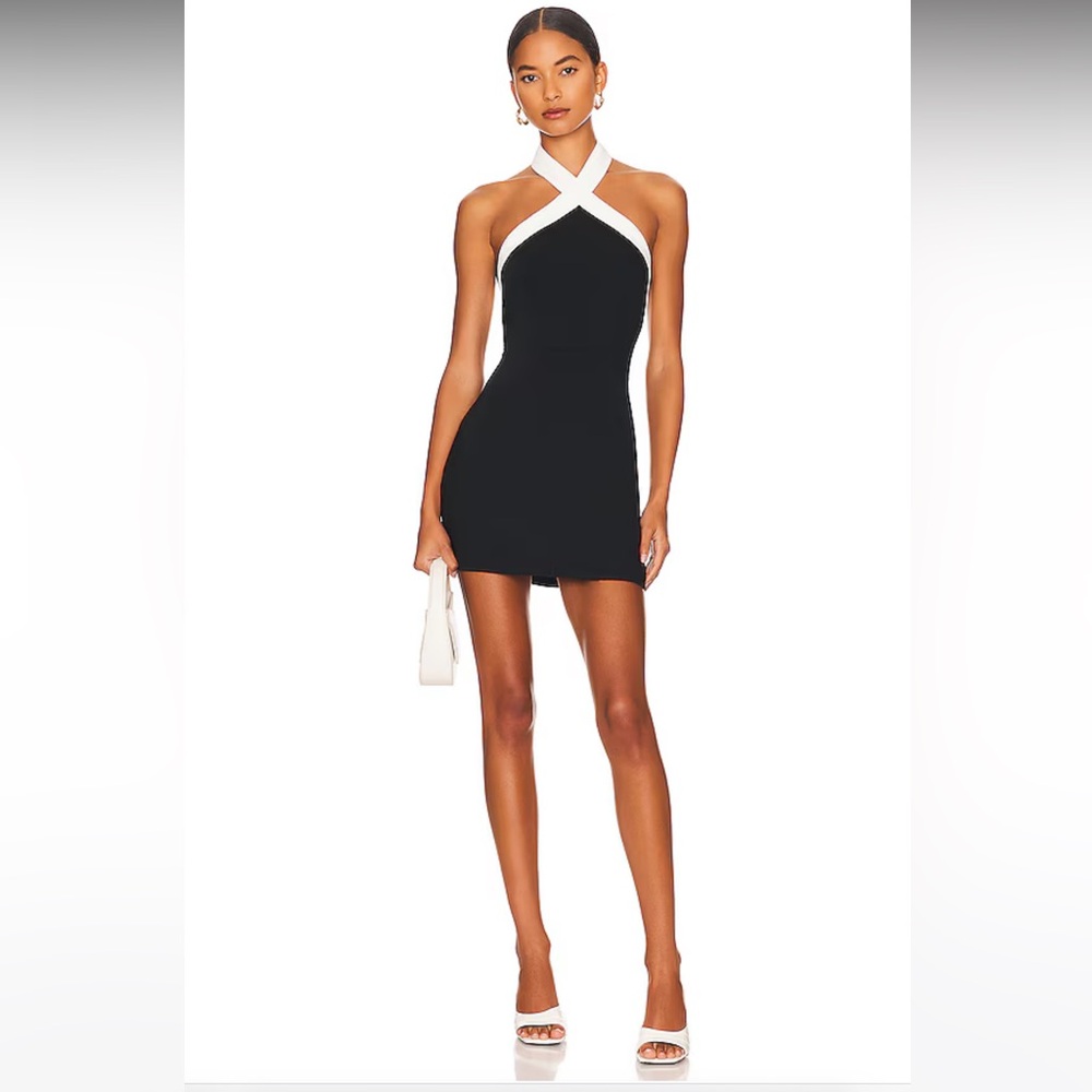 Superdown Brielle Black and White Halter Dress